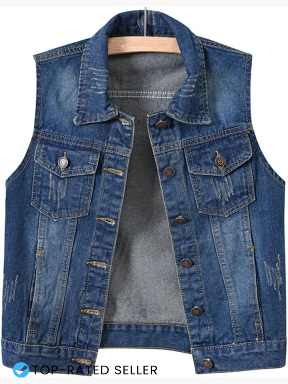 Women's Denim Vest Sleeveless Frayed Jacket Classic Western Buttons Casual